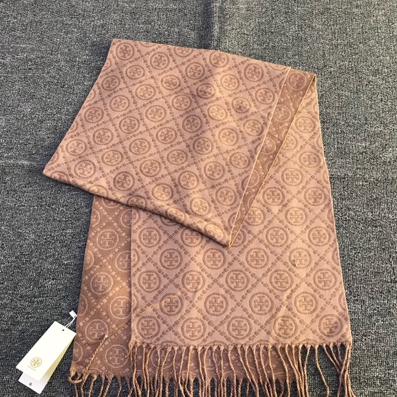 Tory Burch Tan Monogram Fringe Scarf - Picture 6 of 6